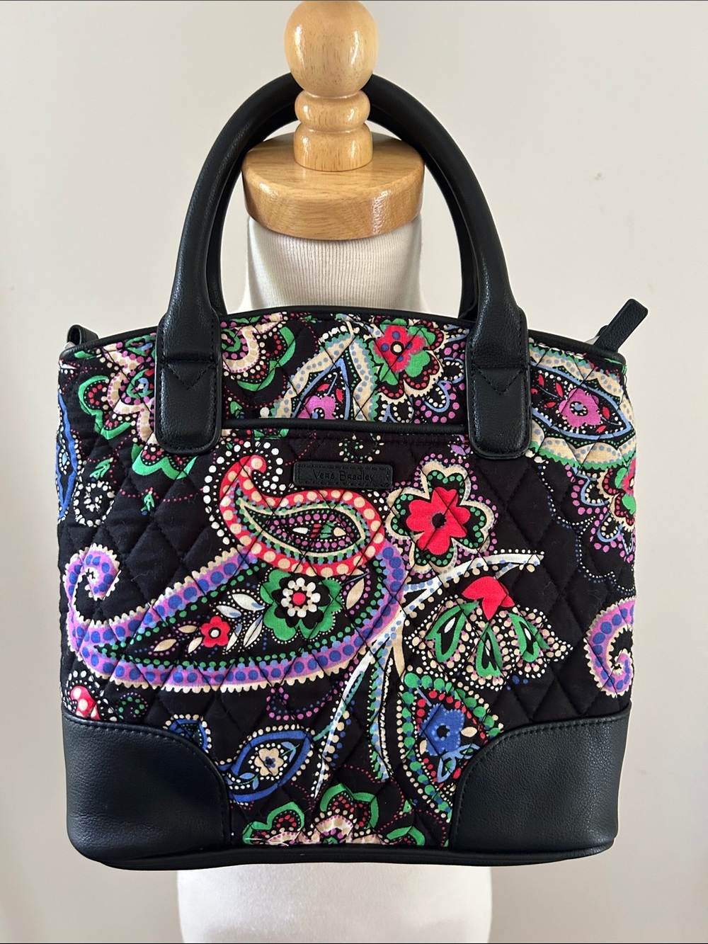 Vera Bradley Fabric Crossbody Black Bag with Multicolored Paisley Print